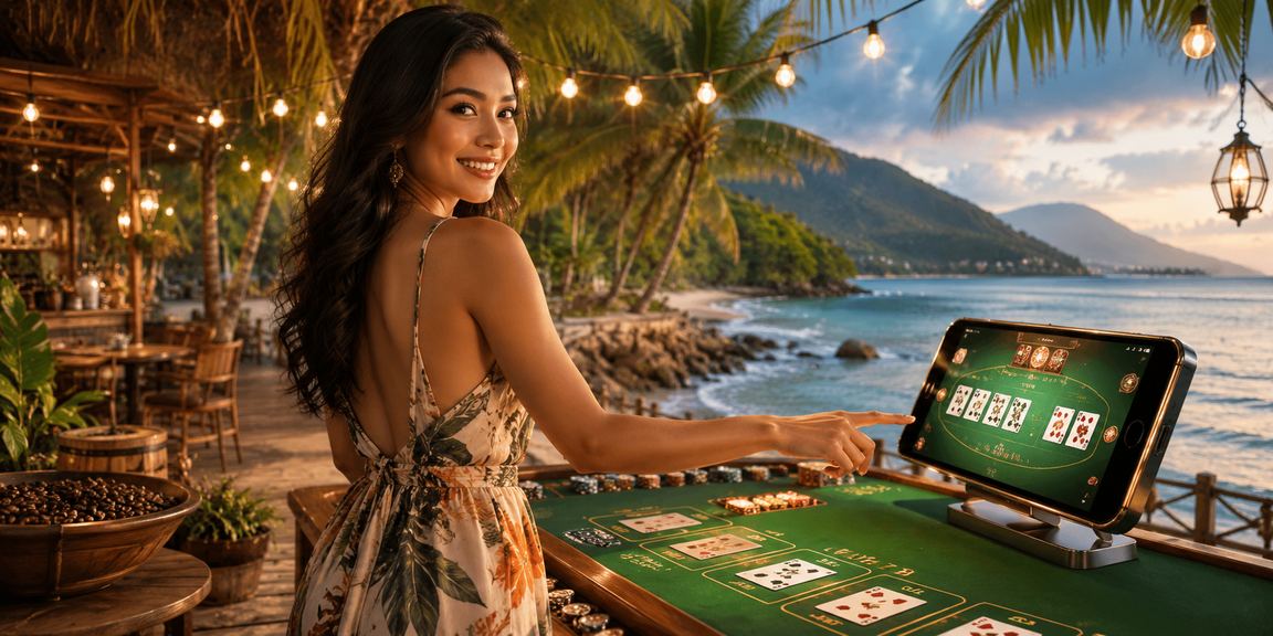 Pemain menikmati sesi baccarat live sambil santai minum kopi di kafe