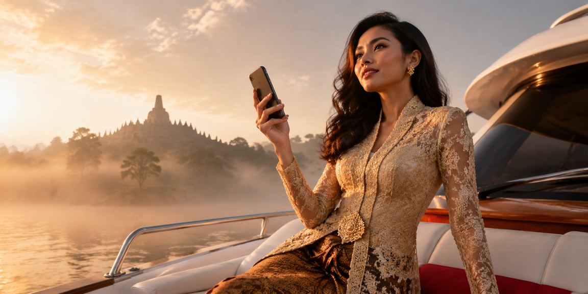 Model perempuan mendaftar akun baru di platform taruhan online dengan tampilan modern